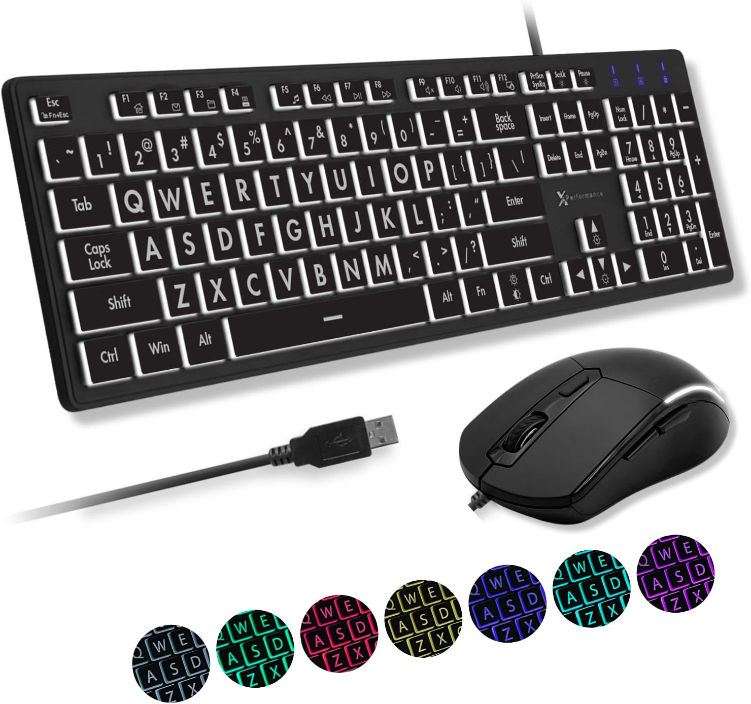 X9 Wired Keyboard and Mouse Combo - Large Print Backlit Keyboard and Mouse fo