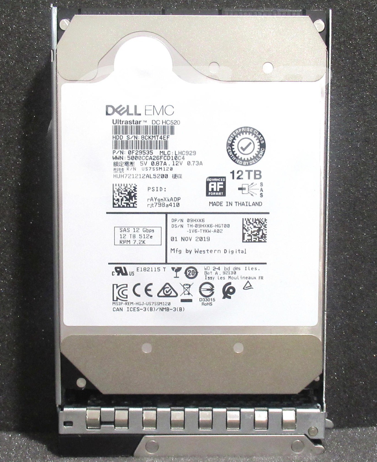 9HXK6 HUH721212AL5200 Dell GEN14 12TB 7.2K RPM12Gb/s 3.5"SAS SERVERHDD HardDrive