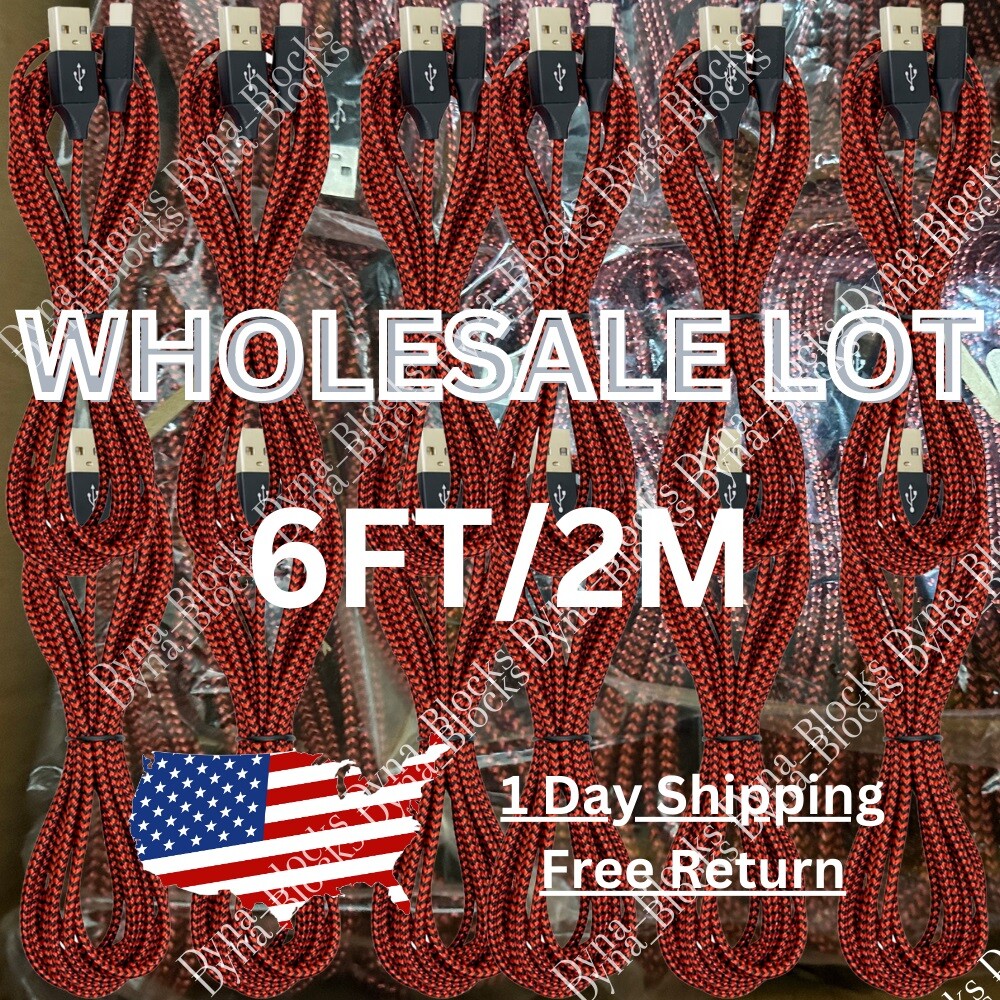Bulk Lot Braided USB Cable 6FT For iPhone 14 13 12 11 XR 8 7 6 Fast Charge Cord