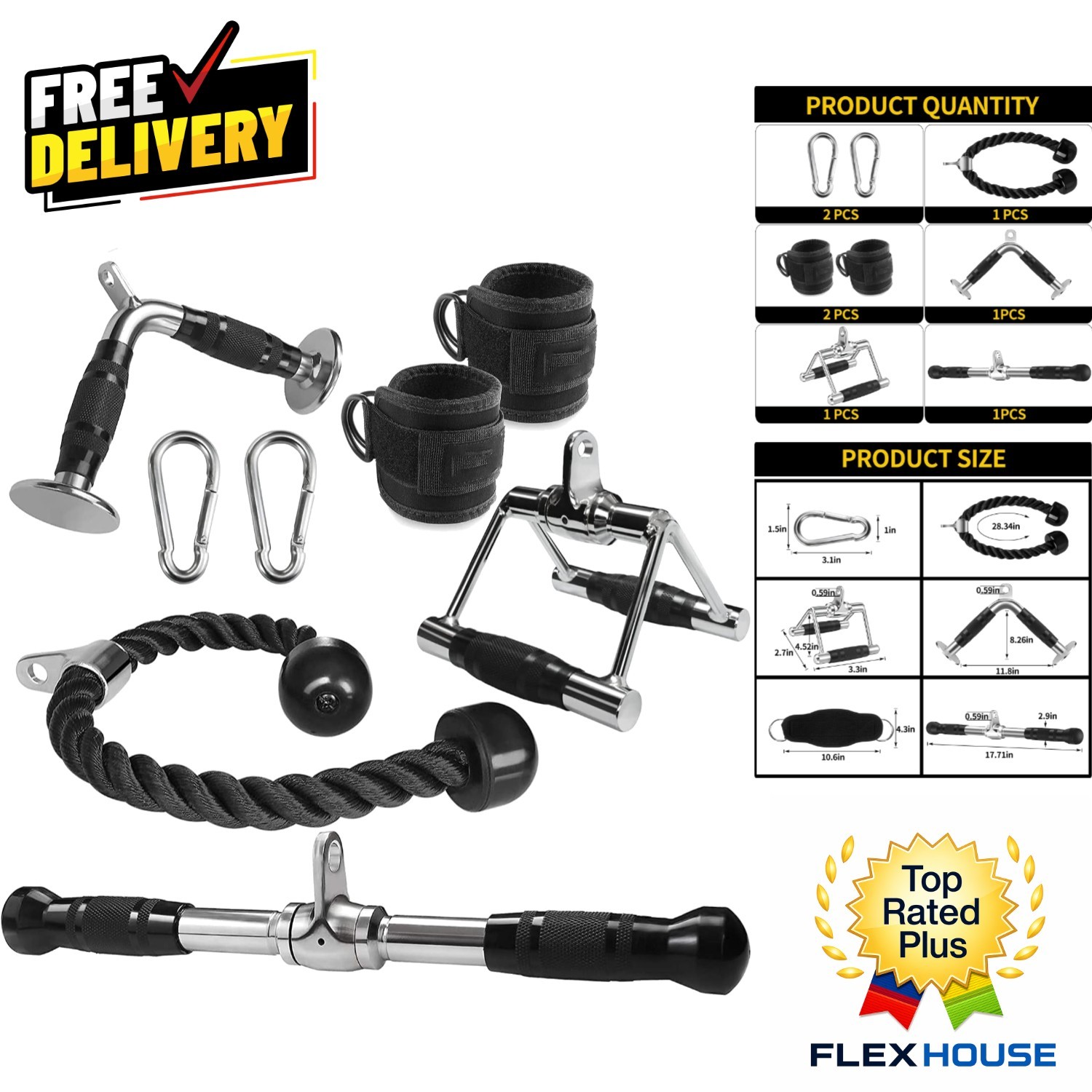 Ergonomic Lat Pulldown Attachments with Rubber Grip for Enhanced Strength