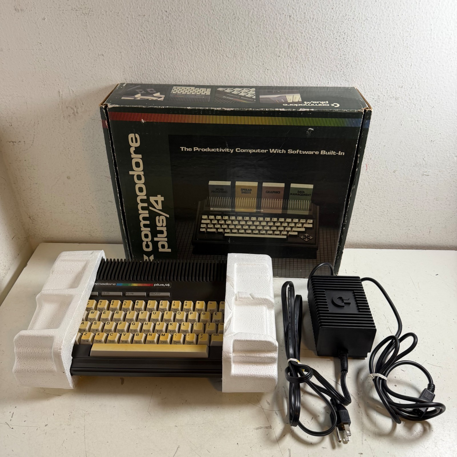 Vintage Commodore Plus/4 Black Software Built In Compact Home Computer