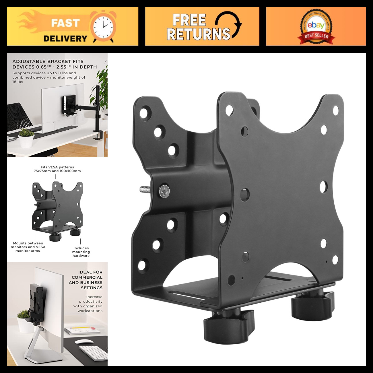 Thin Client Mount Bracket for Mini PC - VESA Monitor Arm, Under Desk Solution