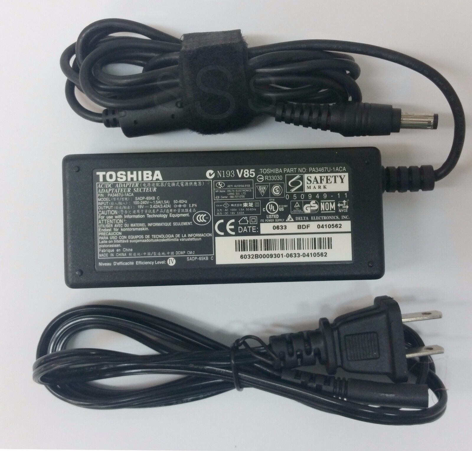 Genuine AC Adapter Charger for Toshiba 65W Laptop with Power Cord 19V 3.42A 