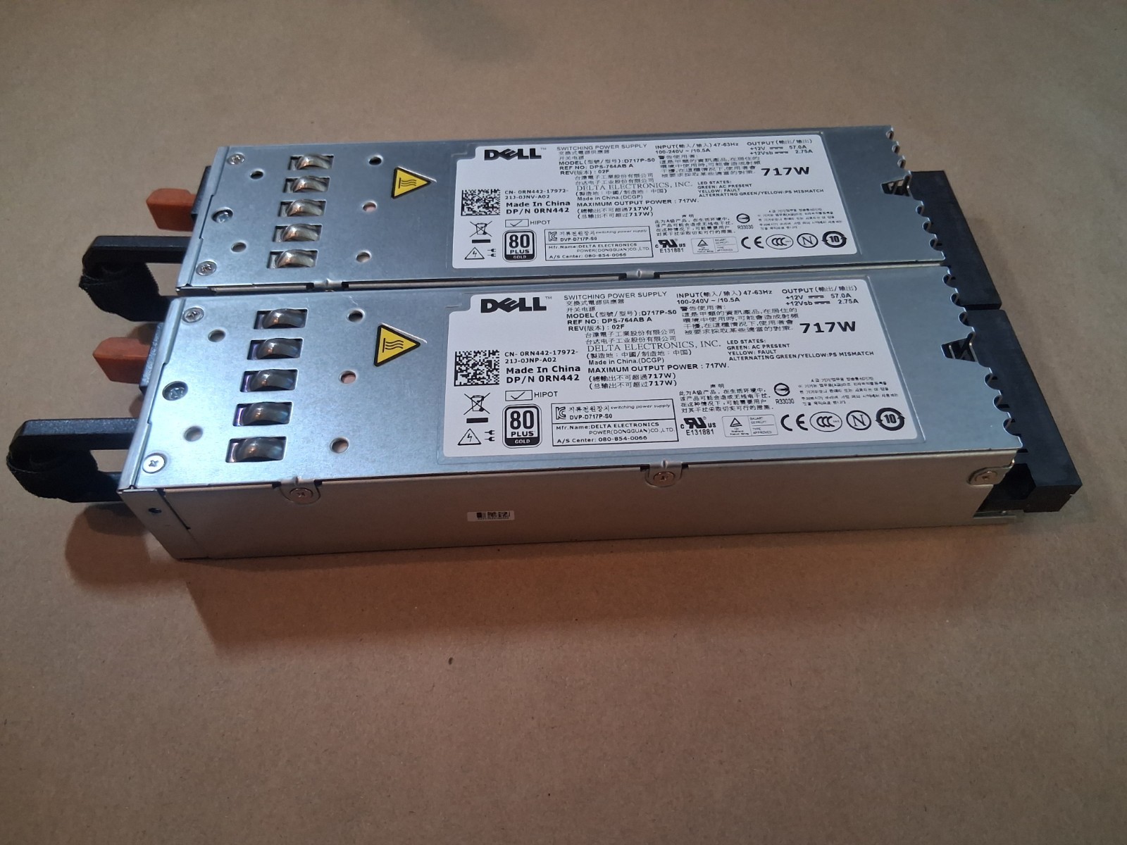 Lot of 2 Dell RN442 D717P-S0 717W PowerEdge R610 Power Supply