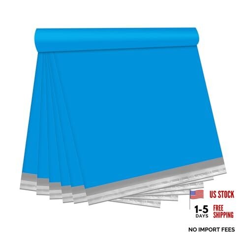 Poly Mailers Shipping Bags with Strong Adhesive, Waterproof 14.5x19 100pcs Blue