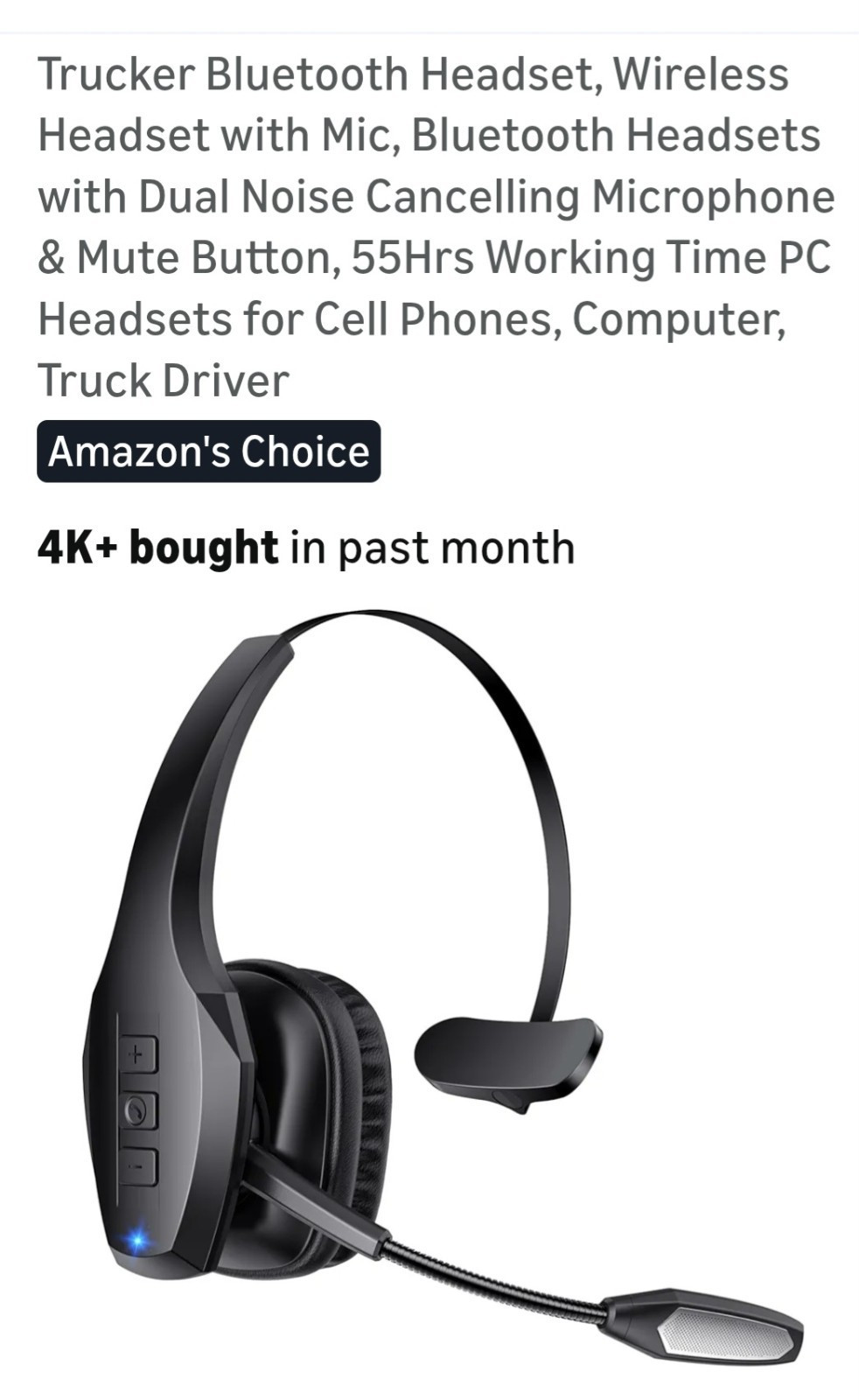 Bluetooth Wireless Headset A19 Boom Mic Dual Device ENC Noise Cancel Mute Black