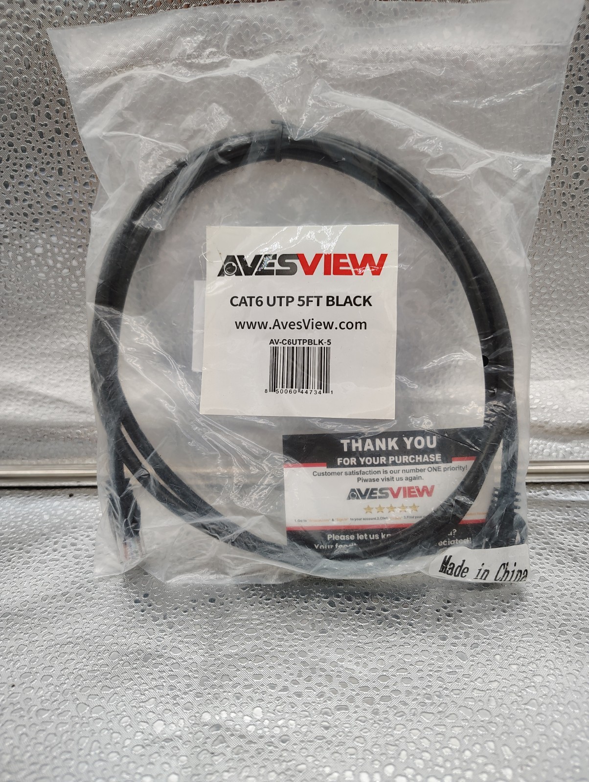 AvesView Cat6 UTP RJ-45 Ethernet Patch Cable 5 ft Black AV-C6UTPBLK-5