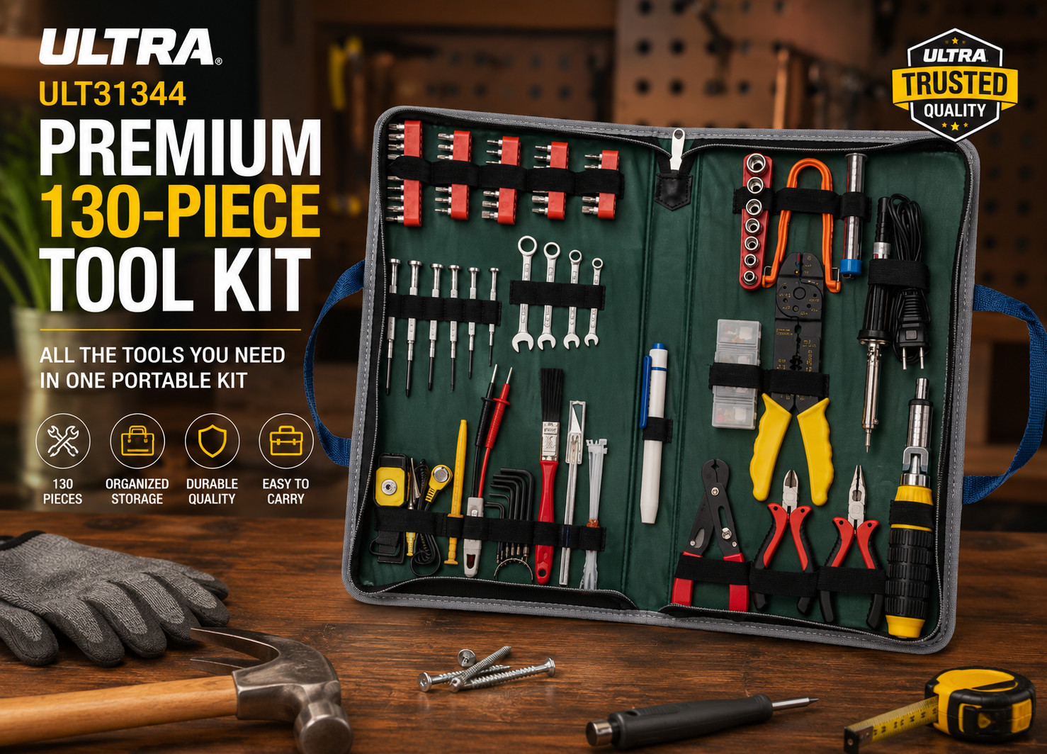 Ultra ULT31344 Premium 130-Piece Computer Repair Tool Kit with Carry Case