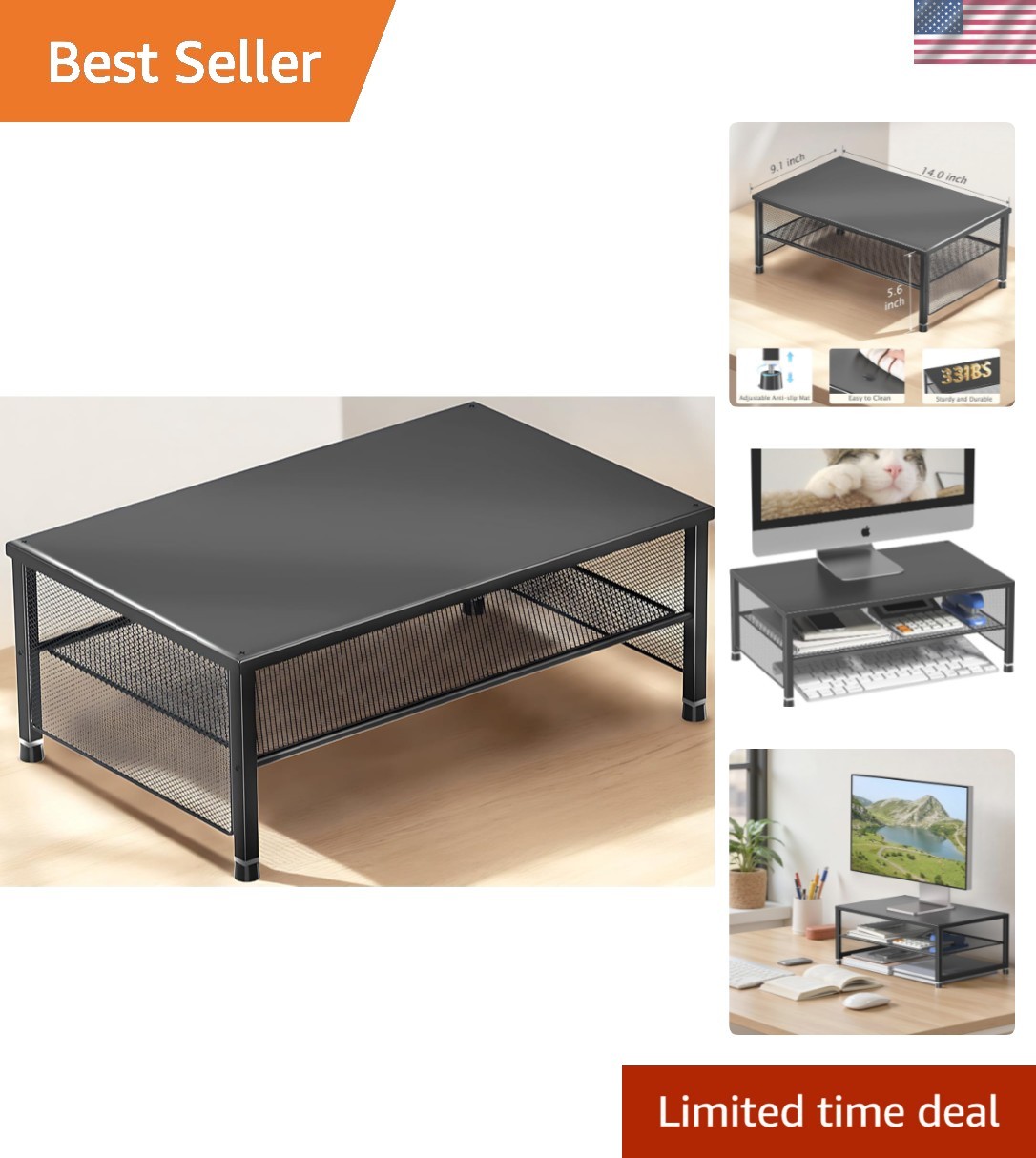 2-Tier Computer Monitor Stand Riser, Desk Organizer for Monitor, Printer & La...