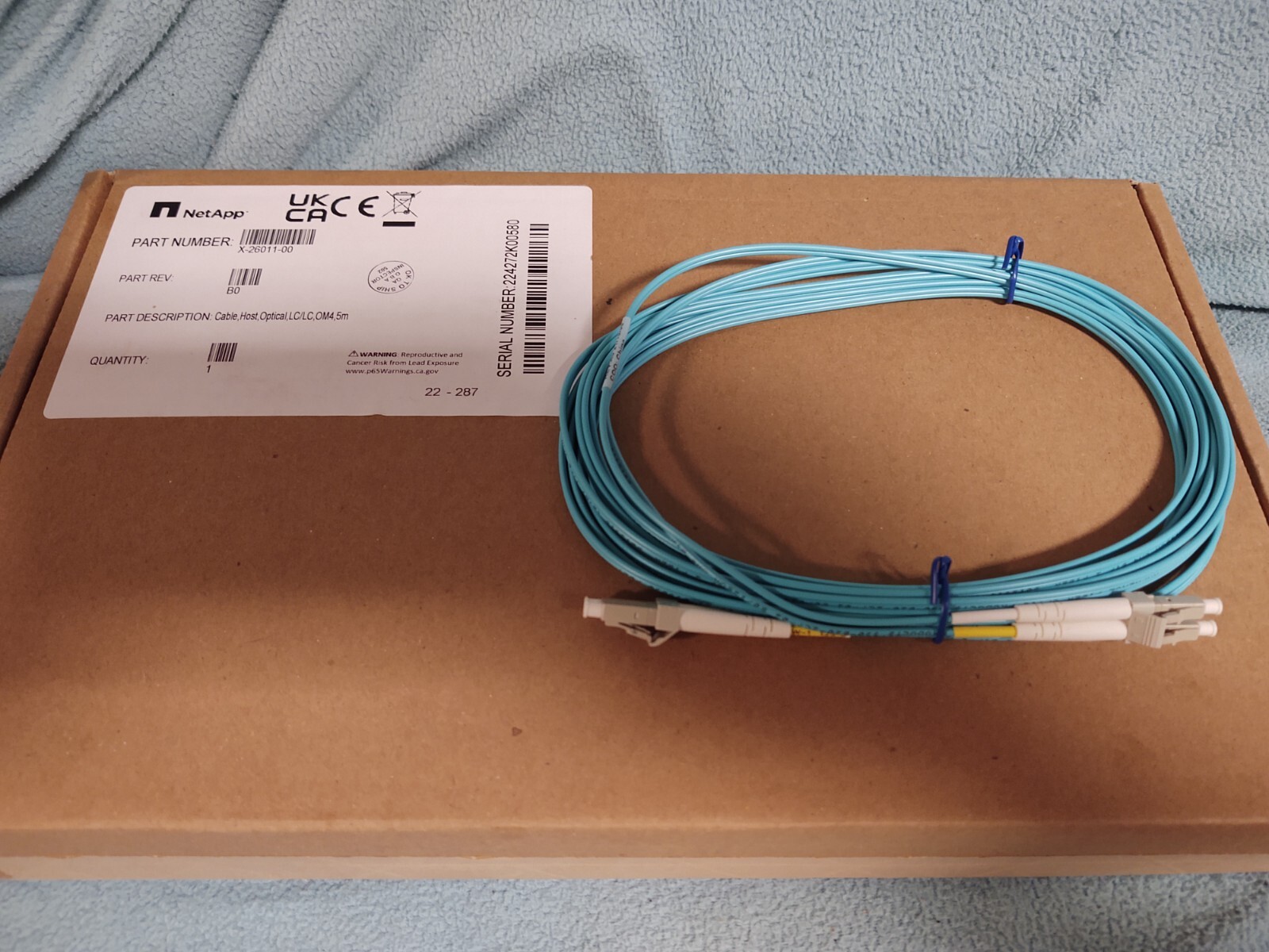 NetApp X-26011-00 Cable, Host, Optical, LC/LC, OM4, 5M