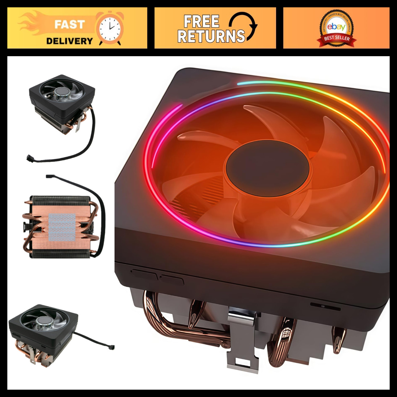 RGB CPU Cooler with 95mm Fan, Copper Base, PWM, Thermal Paste, AMD AM5/AM4/AM3