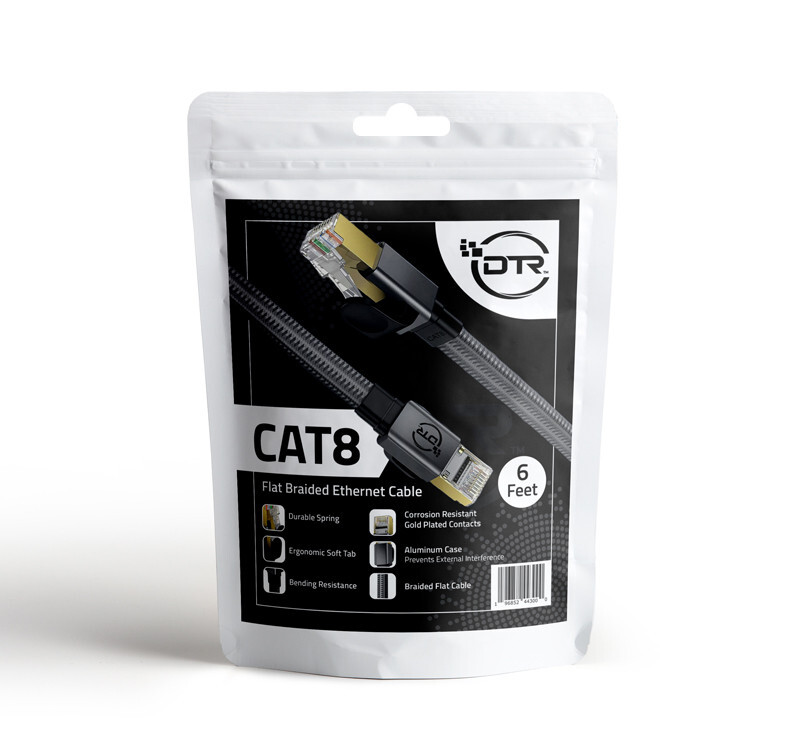 CAT8 Flat Braided Ethernet Cable Flexible 6 ft feet RJ45 CAT 8 Internet Cable