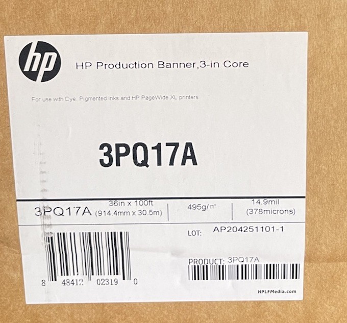 HP Production Banner Roll 3” Core 36” X 100ft 3PQ17A