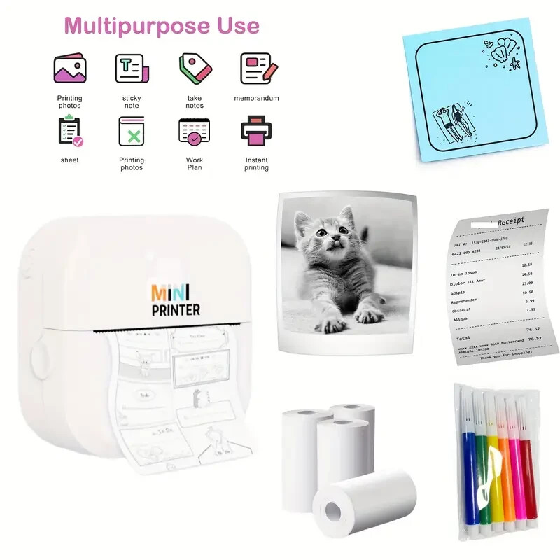 Mini Wireless Printer - Compact, Portable, USB Rechargeable Thermal Printer