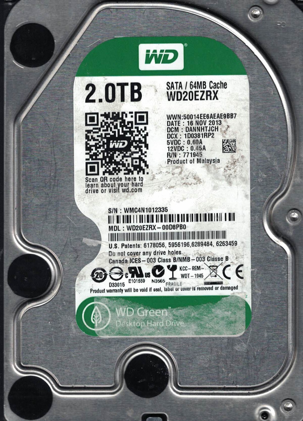 Western Digital WD 20EZRX-00D8PB0 DATE 15 NOV 2013 DCM DANNHTJCH