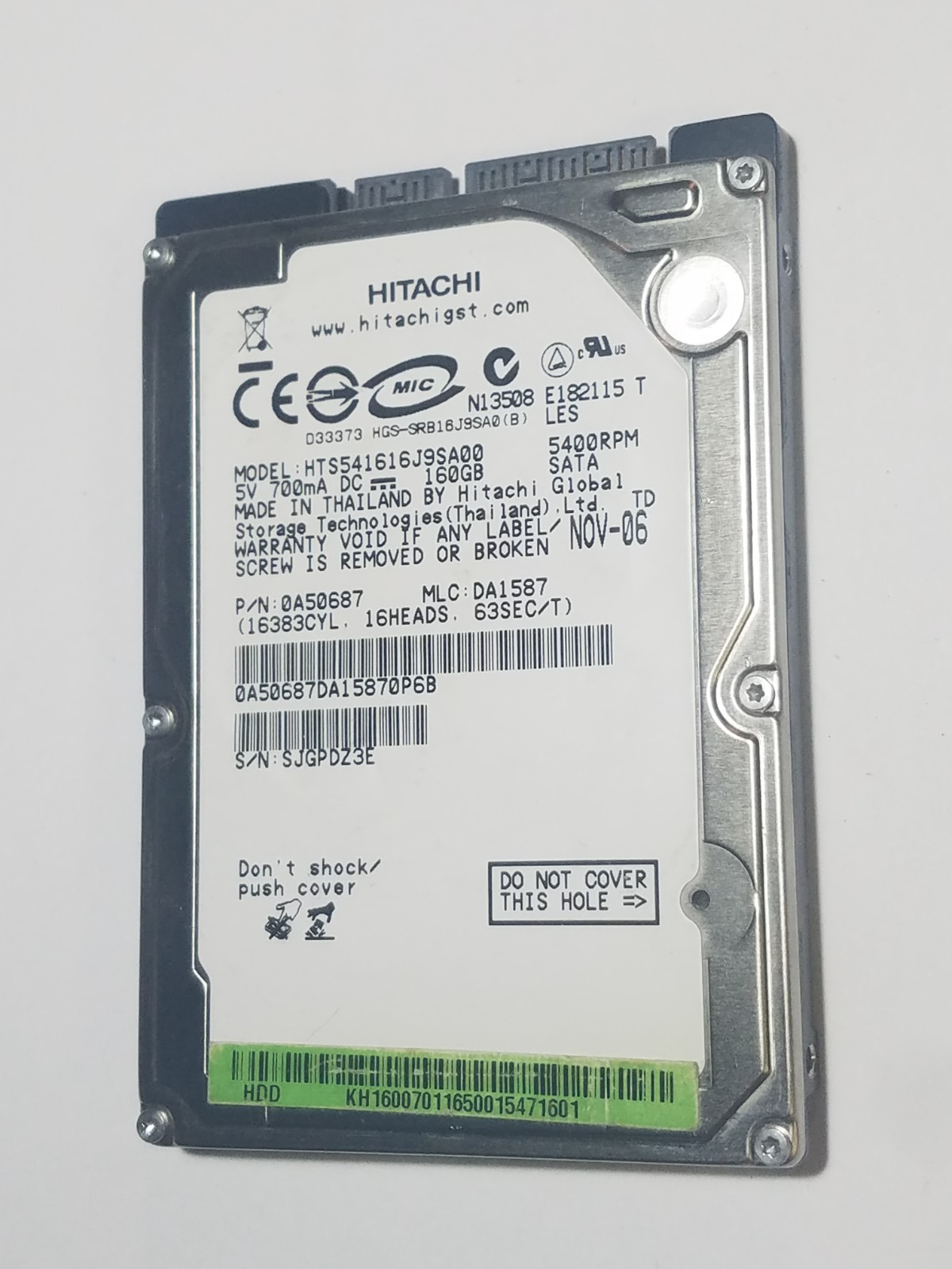 Rare Memory Hitachi HTS541616J9SA00 160GB 7.2K SATA2 2.5" Hard Drive 7K320-160
