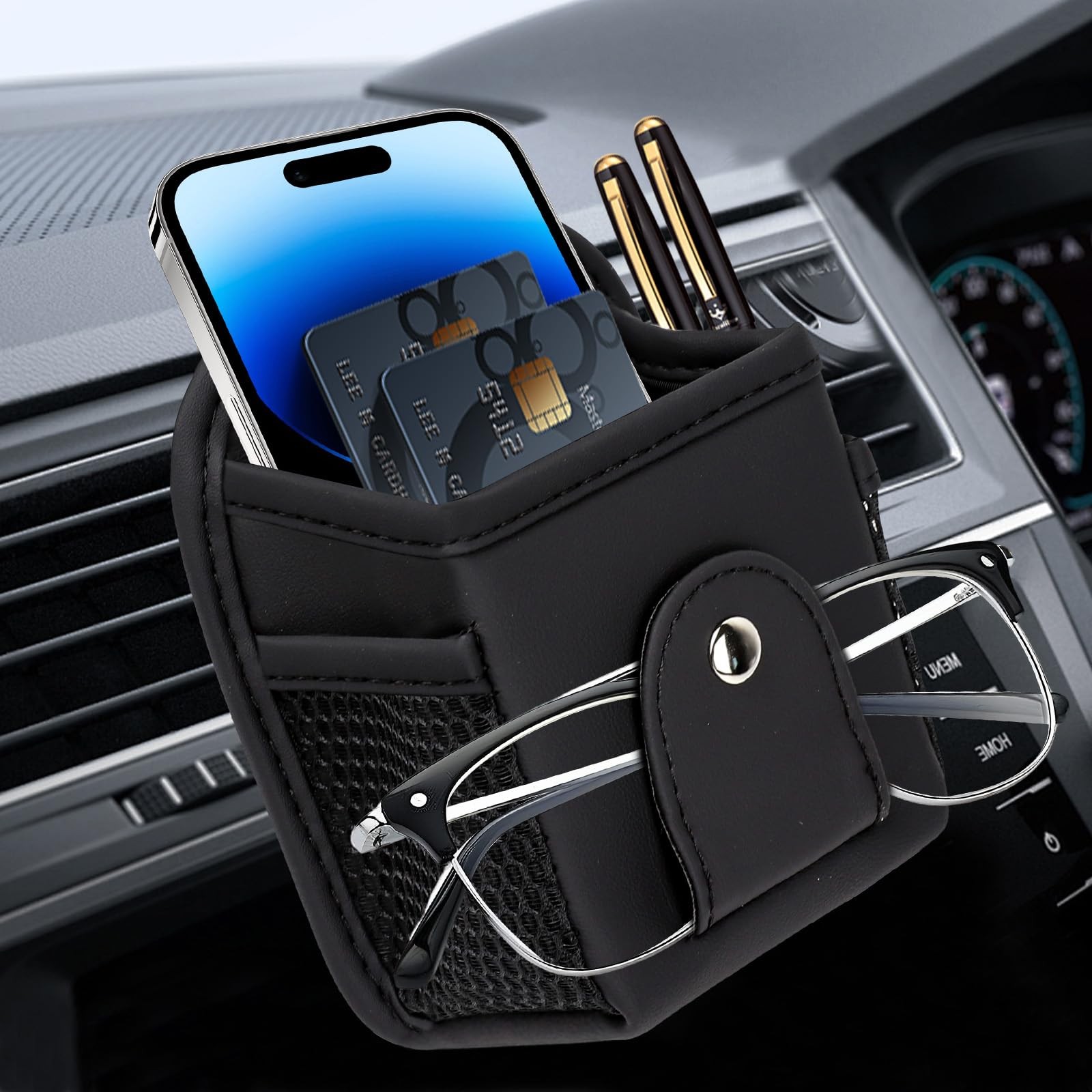 Car Vent Storage Organizer, Leather Vent Pouch Pocket, Multifunctional Vehicl...