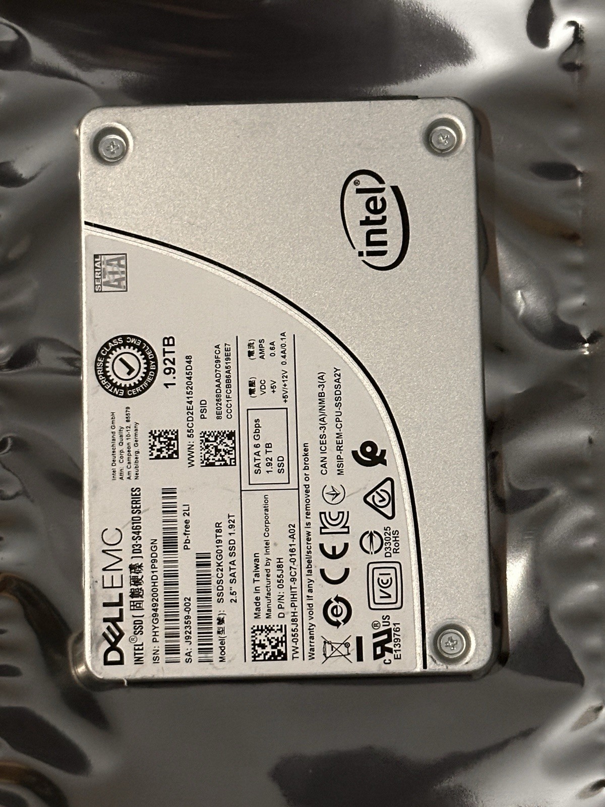Dell 1.92TB, Internal, 2.5 inch (SSDSC2KB019T8R) Solid State Drive -
