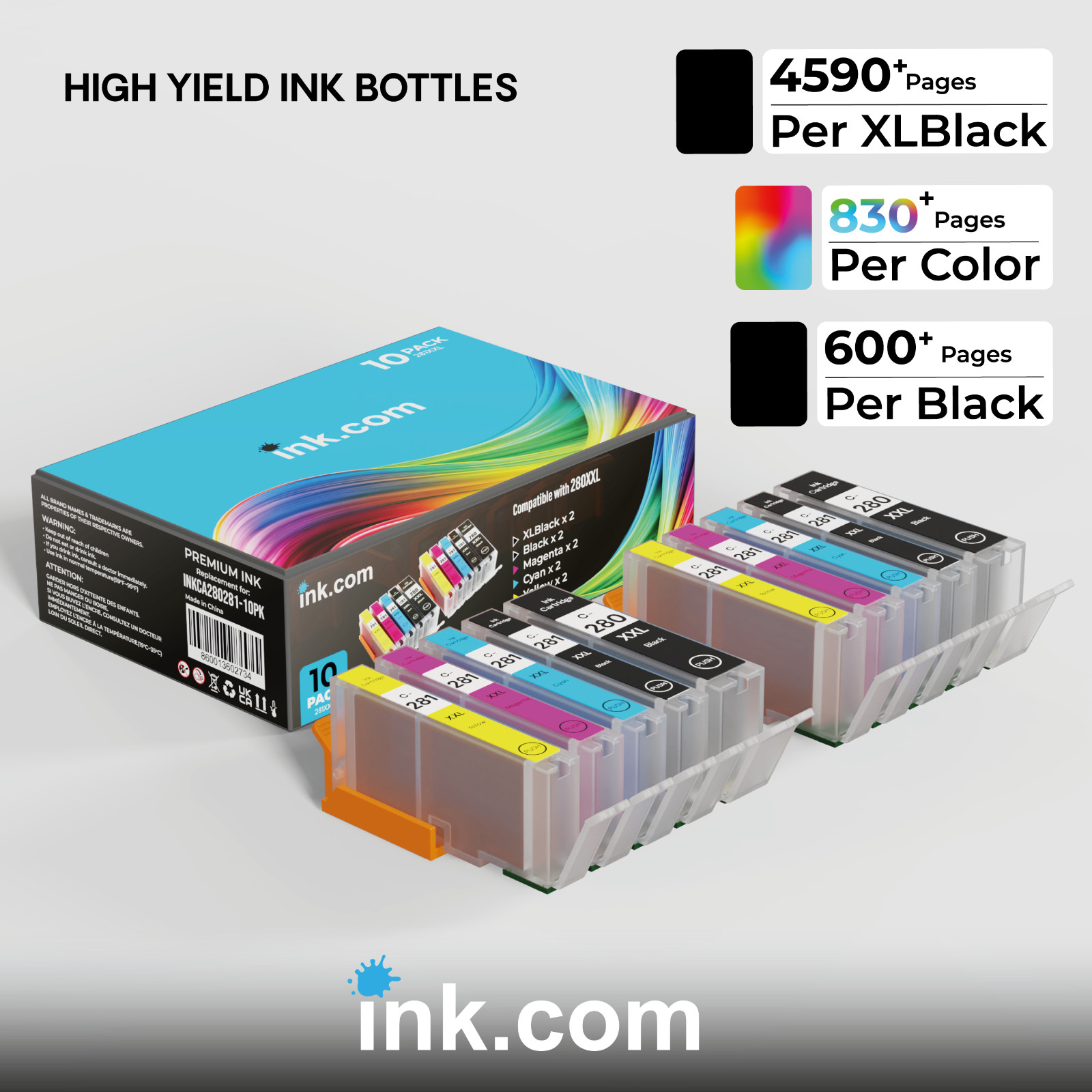 INK.COM 280XXL and 281XXL Ink Cartridge 10 Pack Compatible with Canon