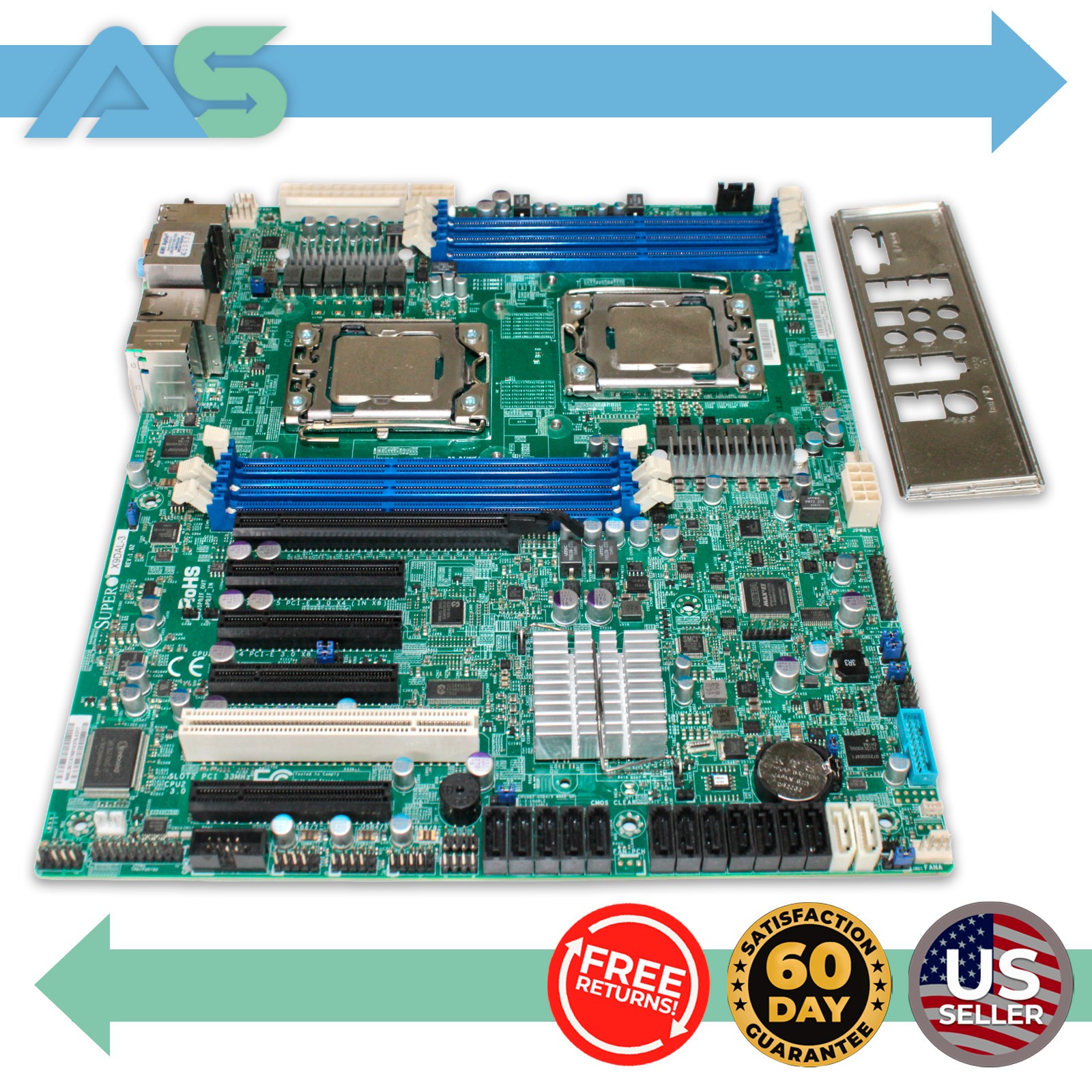 SuperMicro X9DAL-3 Server Motherboard x2 Intel Xeon E5-2430 V2 with I/O Shield