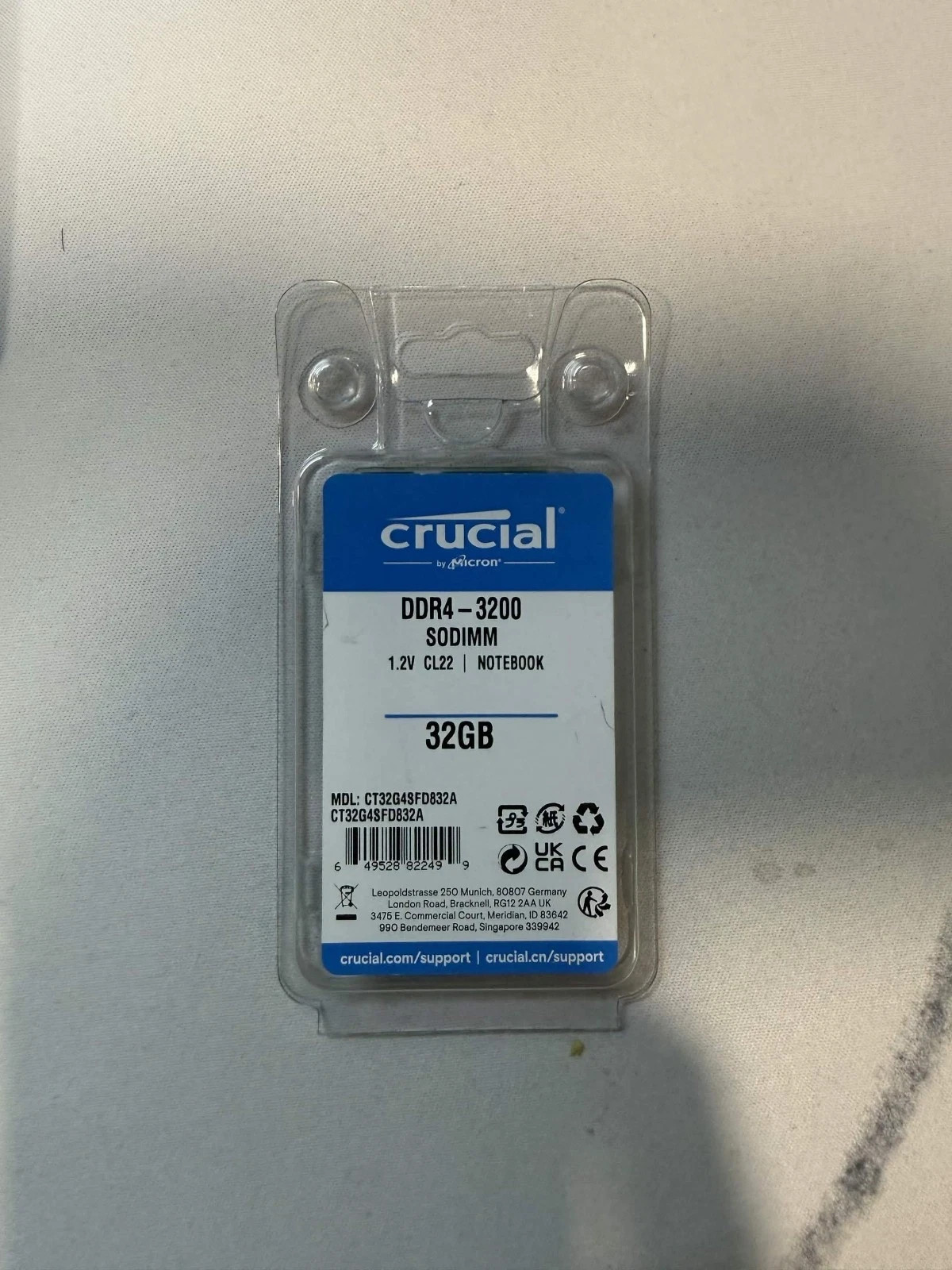 Crucial 32GB 1x32GB DDR4 3200 SODIMM Memory Module CT32G4SFD832A "NEW"
