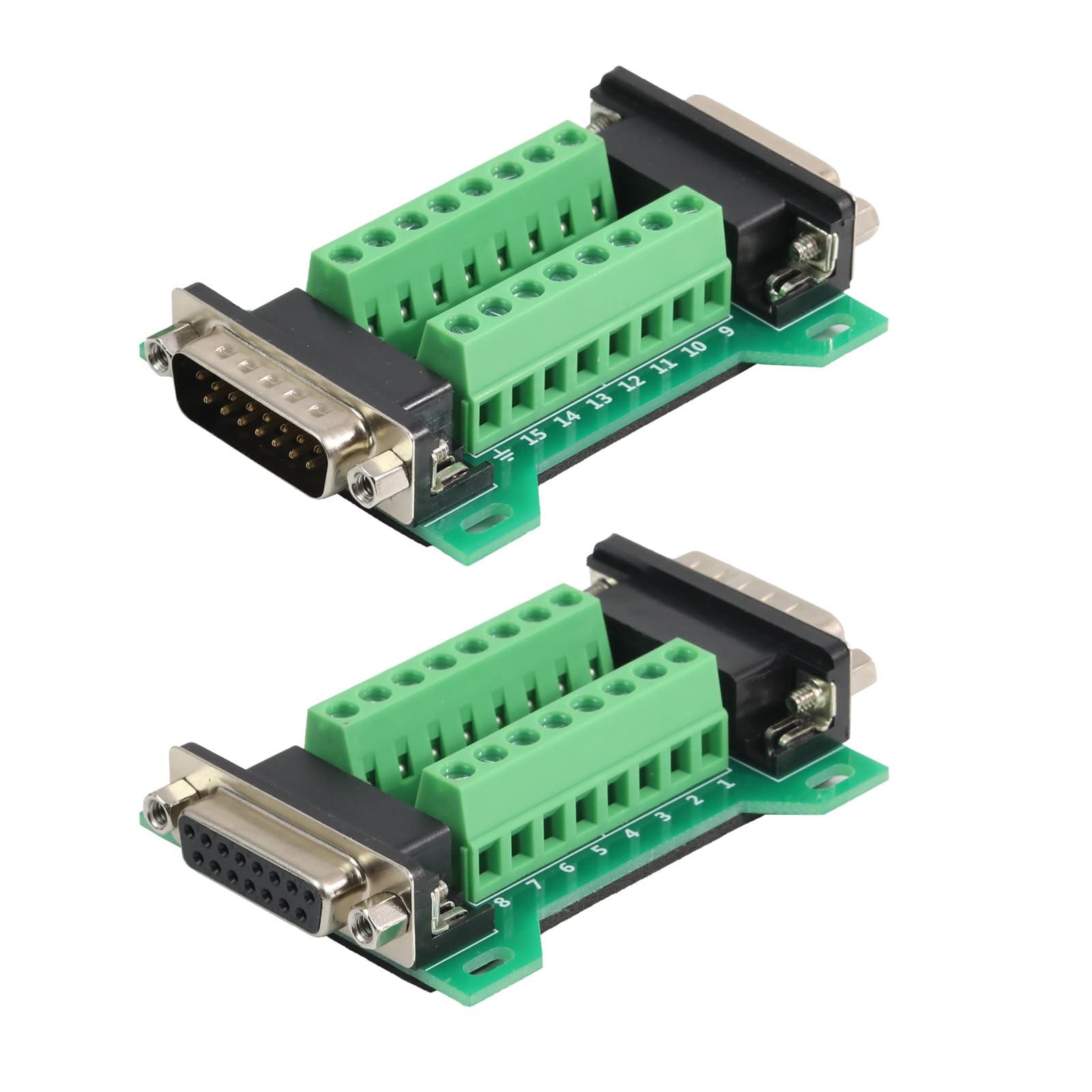 2PCS DB15 Male Female Connector in One Breakout Board, RS232 D-SUB Serial to ...