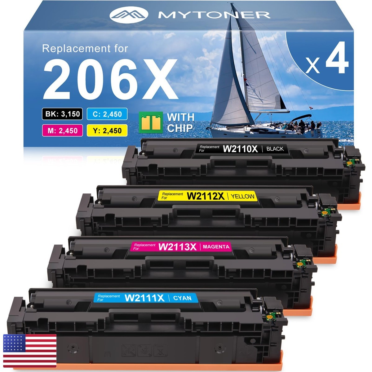 MYTONER 206X Toner Cartridges 4 Pack High Yield M283fdw M283cdw M255dw 206X