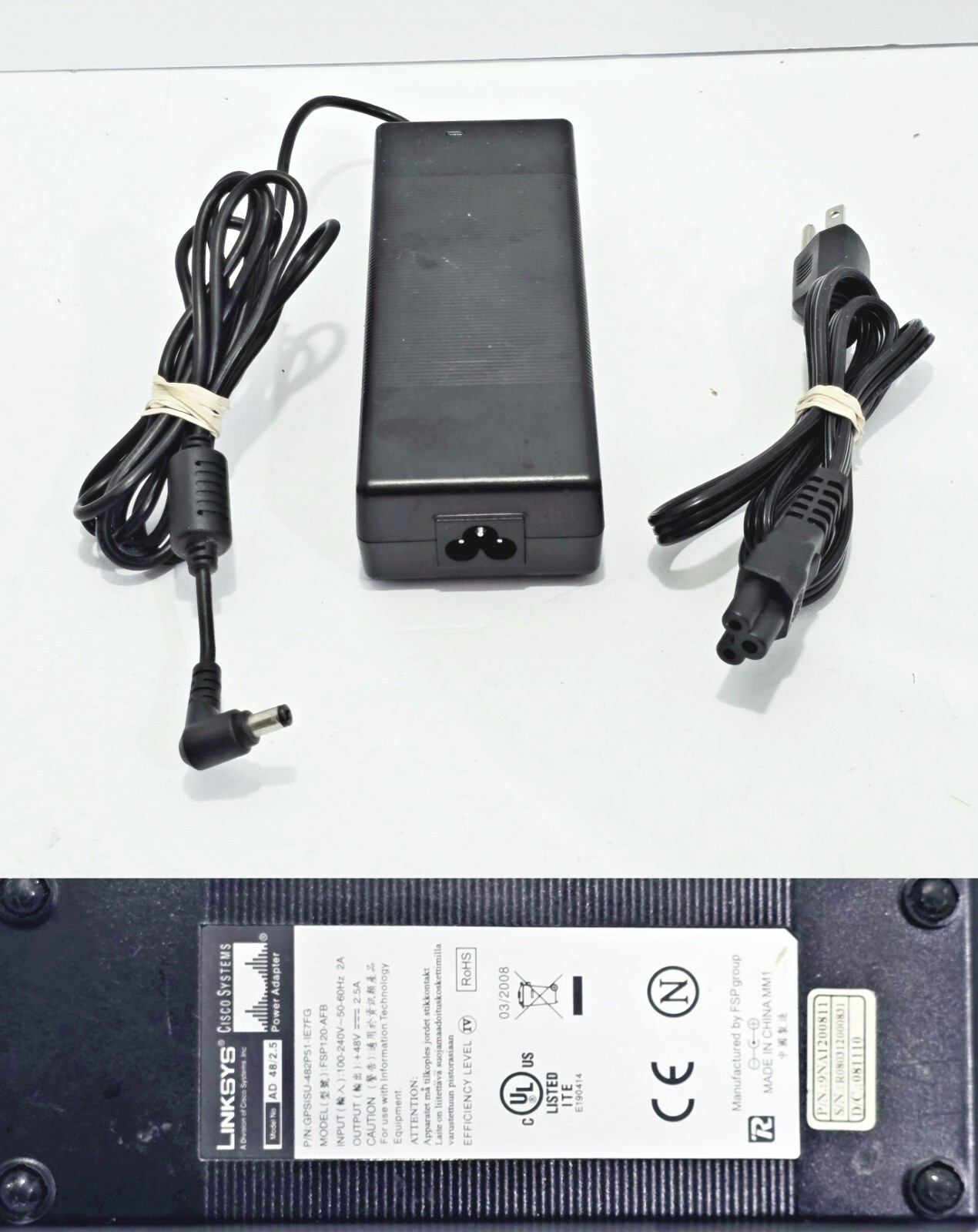 GENUINE LINKSYS CISCO AD 48/2.5 FSP120-AFB 48V 2.5A BARREL PLUG  w/Bonus AC Cord
