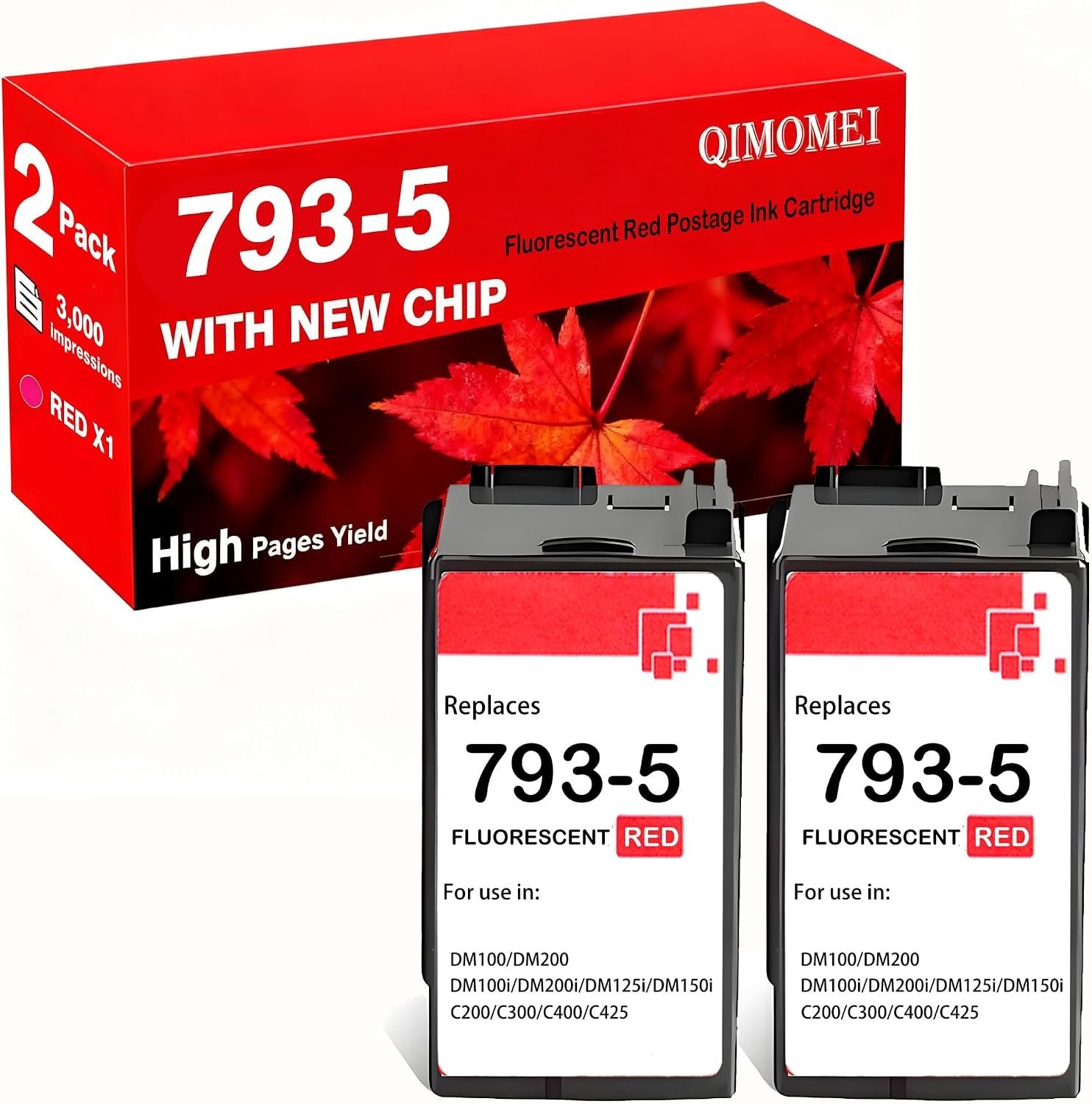 2 Pack 793-5 Red Ink Cartridge Replacement for Pitney Bowes 793-5 Red Ink