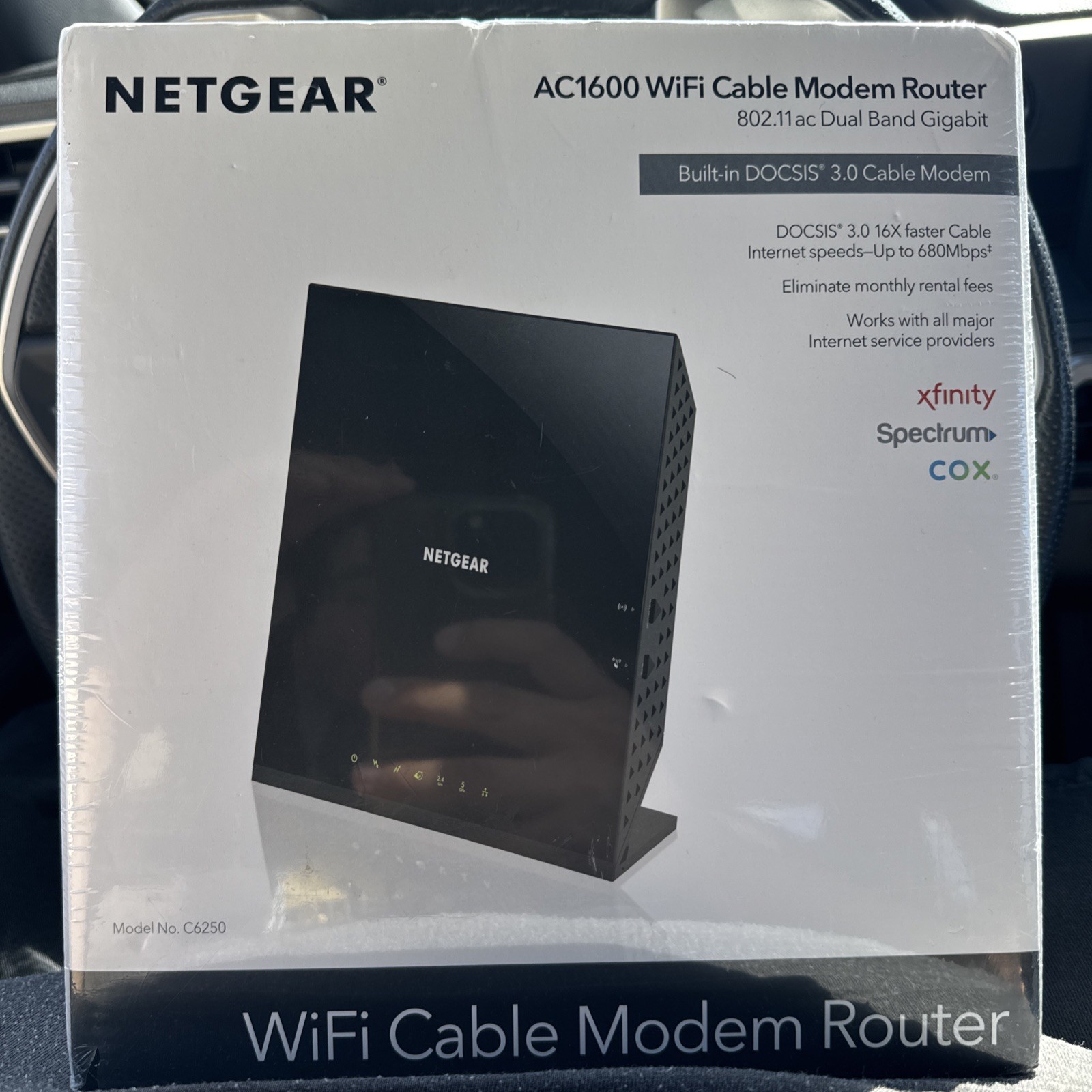 Netgear AC1600 Wifi Cable Modem Router C6250 Black Xfinity Spectrum NEW