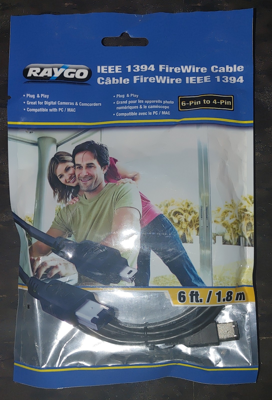 Raygo 6FT FIREWIRE CABLE 6 PIN TO 4 PIN IEEE 1394 PC MAC 6' 6 to 4 6-4 PINS New