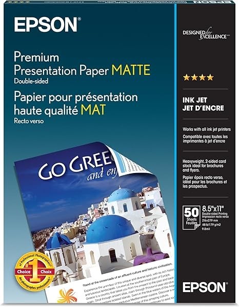 Epson Premium Presentation Paper MATTE (8.5x11 Inches, Double-sided, 50 Sheets)