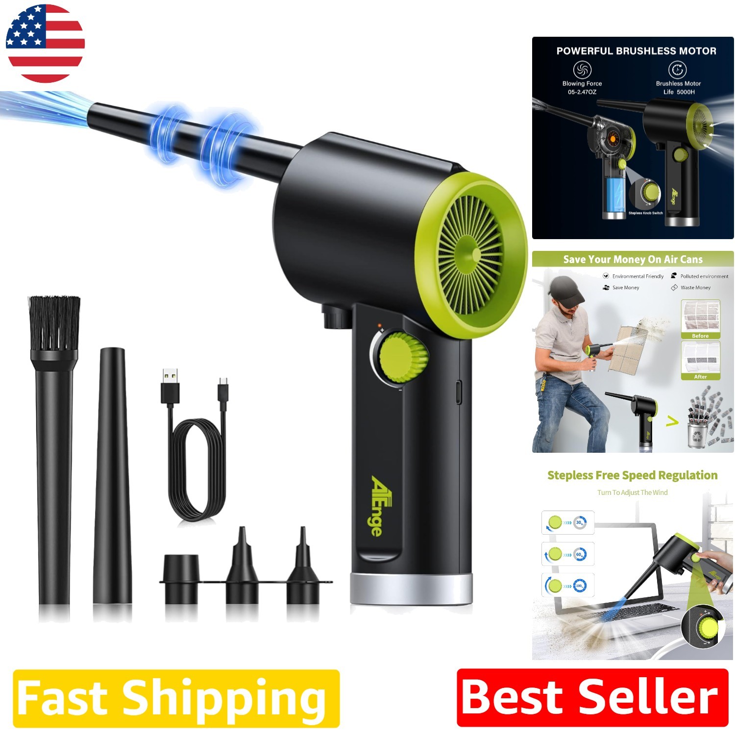 Electric Air Duster Cordless Stepless Speed 6000mAh Type-C Fast Charge Powerf...