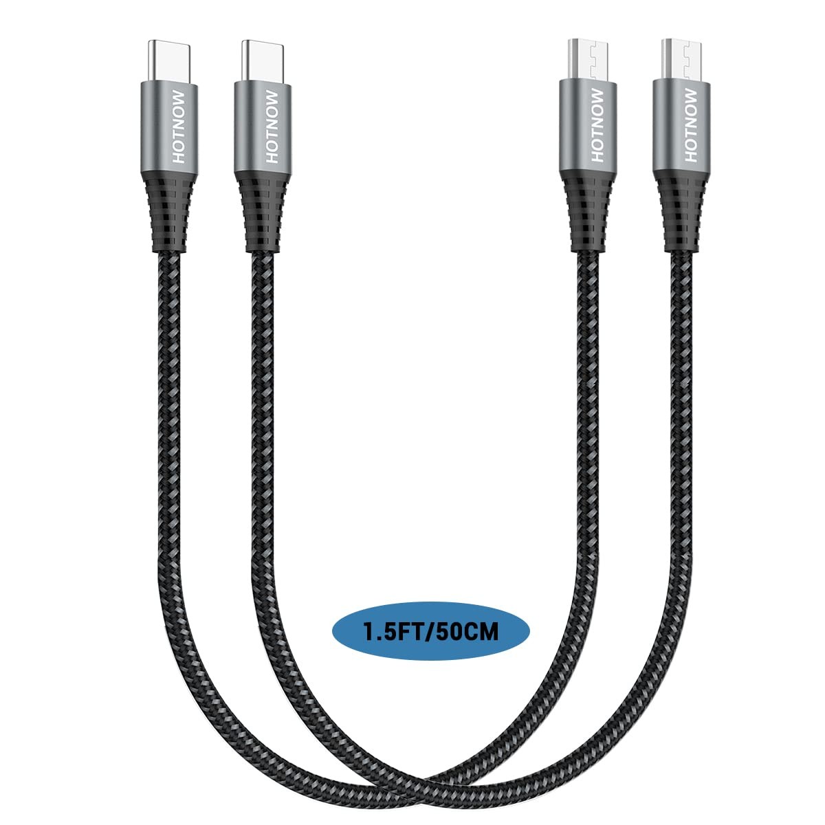 HOTNOW USB C to Micro Cable 1.5FT 2Pack, Type C 1.5FT, Black