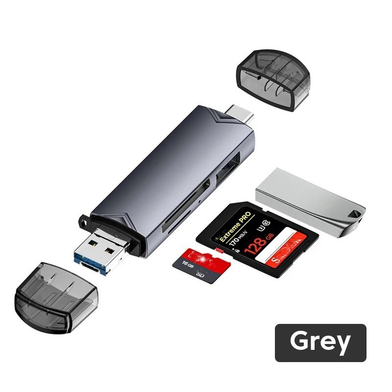 6-in-1 Card Reader USB 3.0 Type-C Micro USB OTG SD TF High Speed Adapter