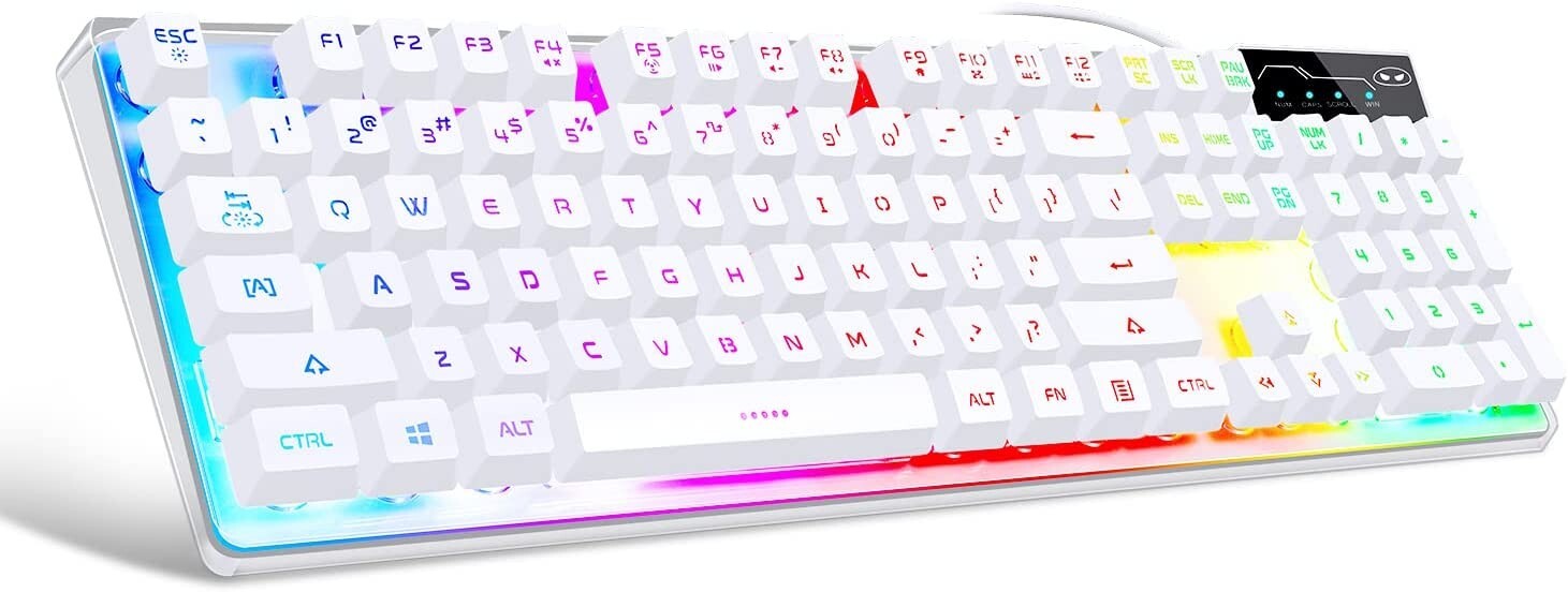 MageGee Gaming Keyboard, Rainbow Backlit LED Wired Gaming Keyboard, WHITE COLOR
