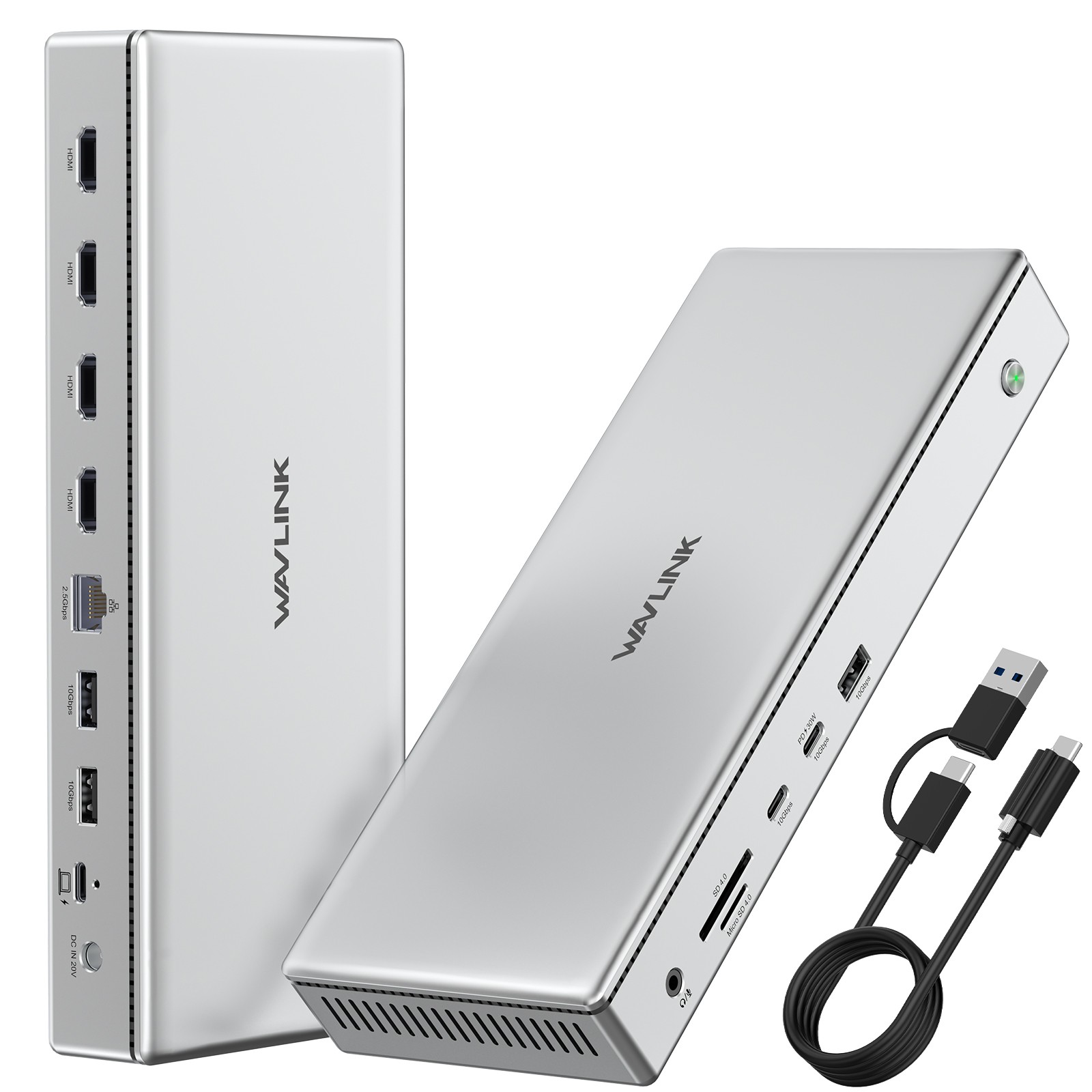 4 Monitors DisplayLink Docking Station 4xHDMI2.0 15-in-1 USB-C Hub 100W Charging