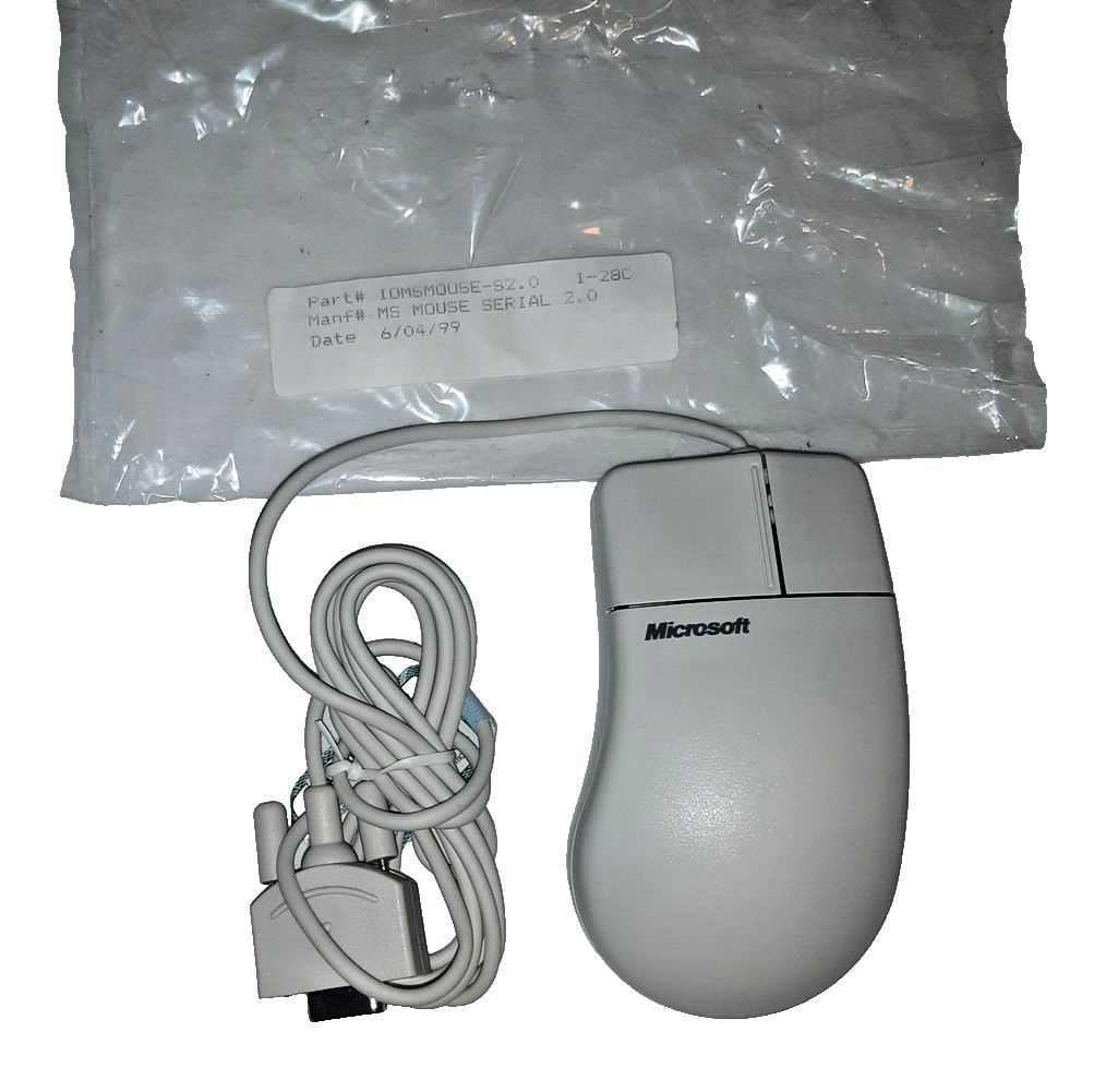 VINTAGE MICROSOFT SERIAL BALL MOUSE /2 BUTTON , BEIGE, VINTAGE NEW OLD STOCK