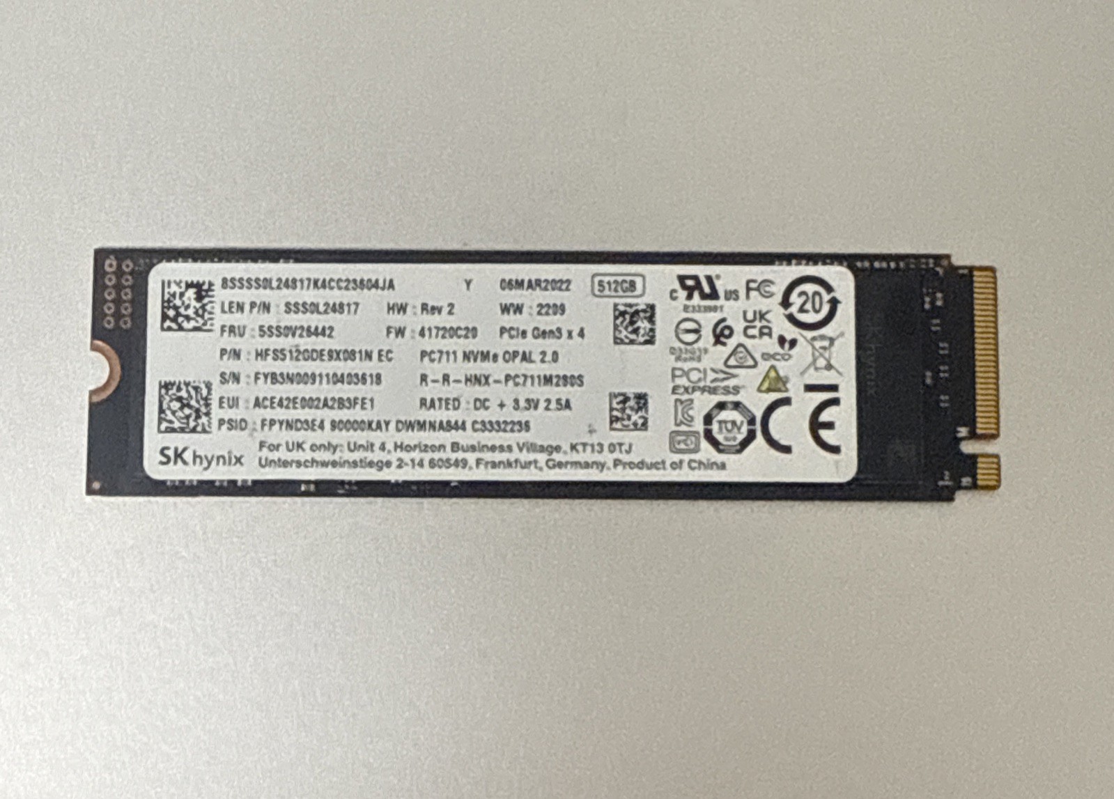 SK Hynix PC711 HFS512GDE9X081N 512 GB PCIe Gen3 80mm SSD