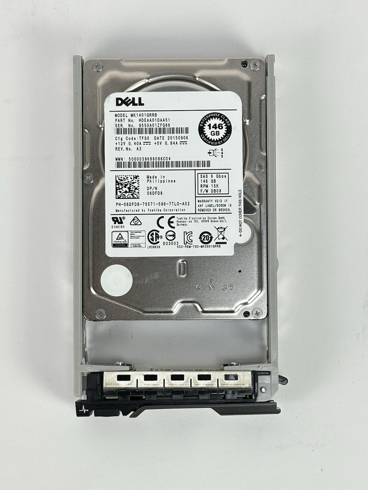 Dell 146GB 15K RPM SAS 6G HDD 2.5in SFF 6Gbps Hard Disk Drive w/Dell Tray