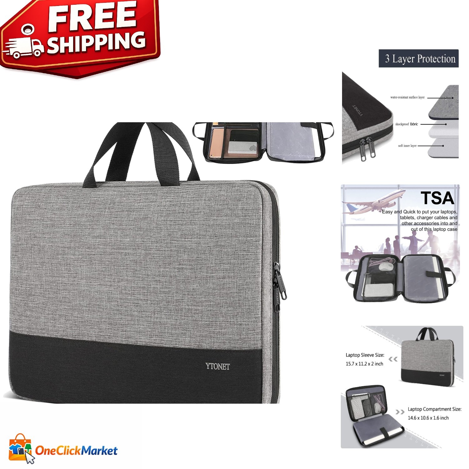 Versatile Grey Laptop Case for 15-16 Inch Devices - Travel Ready Design
