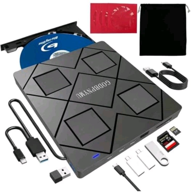 8-in-1 External Blu-ray Drive, USB-C Hub & Card Reader for Laptop, PC, Mac OS