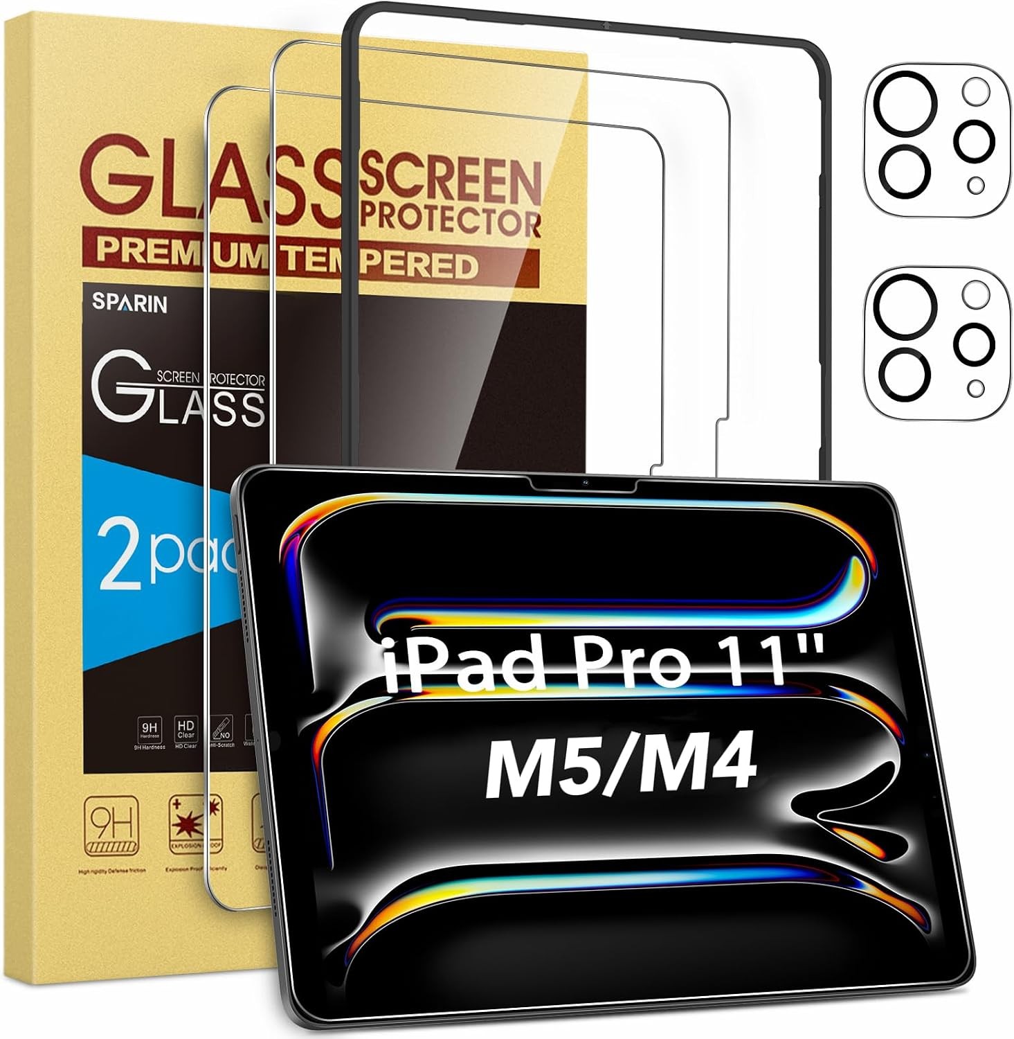 2+2 Pack Screen Protector for iPad Pro 11 Inch, Tempered Glass, Camera Lens Prot