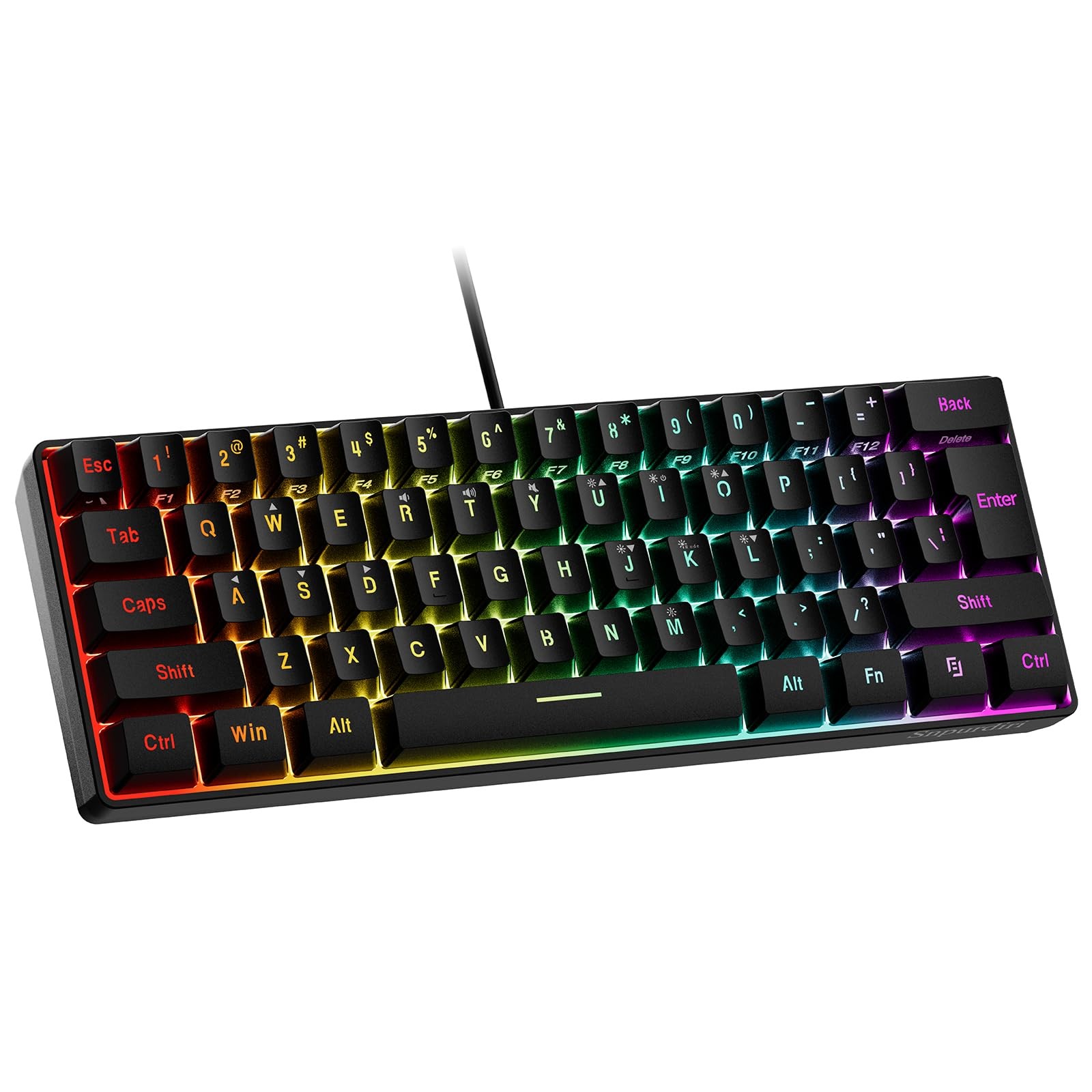 Snpurdiri 60% Wired Gaming Keyboard, RGB Backlit UltraCompact Mini Keyboard, ...