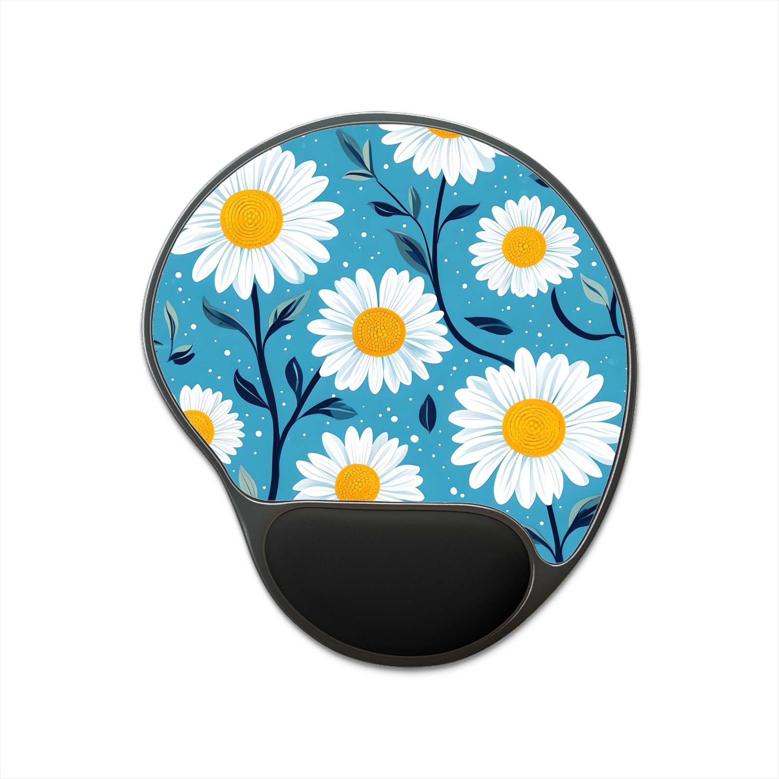 Daisy Pattern Mouse Pad with Wrist Rest | Floral Office Desk Mat