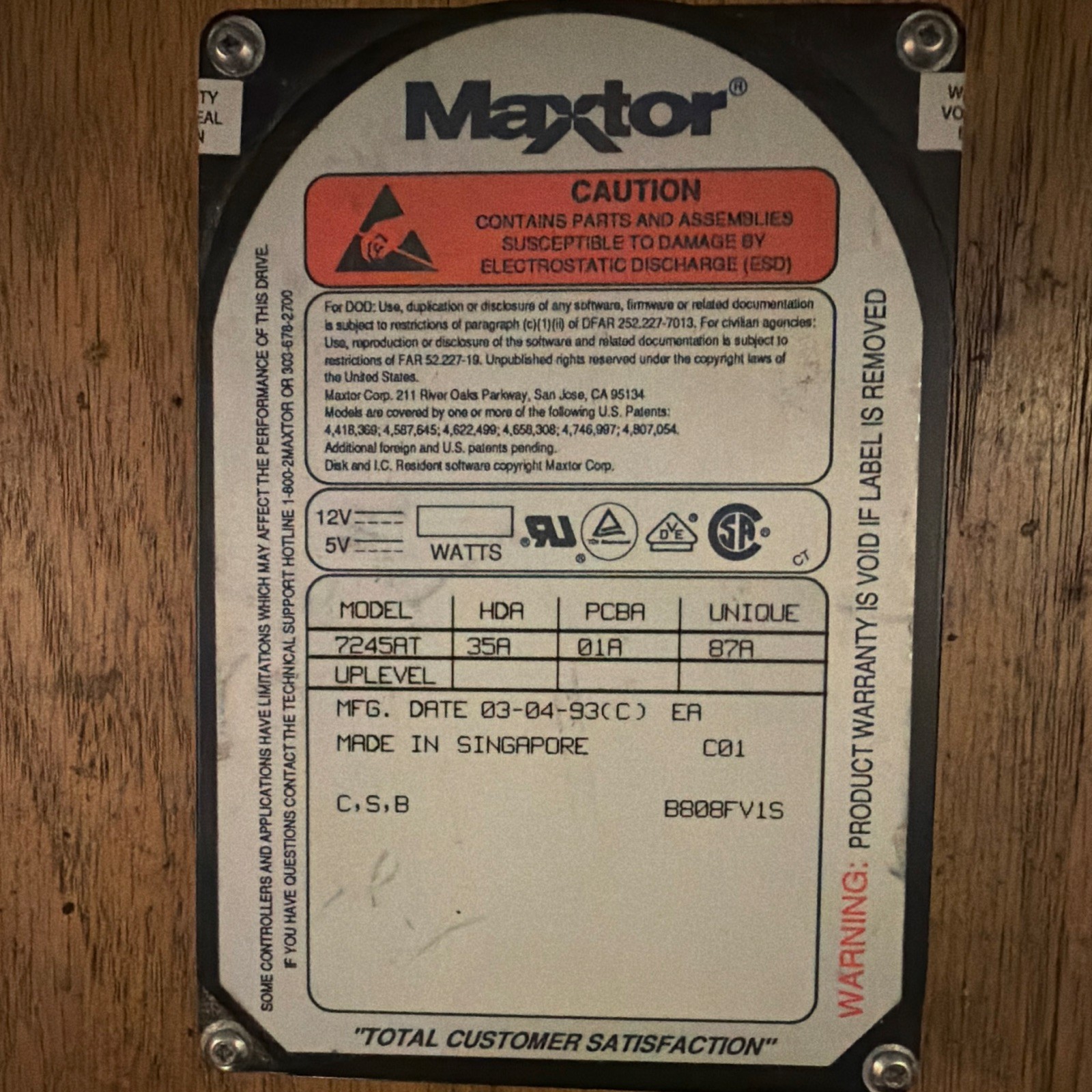 Maxtor 7245AT Vintage Internal Hard Drive HDD - Untested