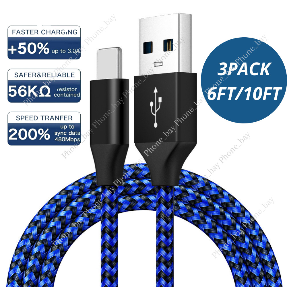 3PACK USB Charging Cable Cord 6FT/10FT For iPhone 8 11 12 13 Plus XS XR Charger