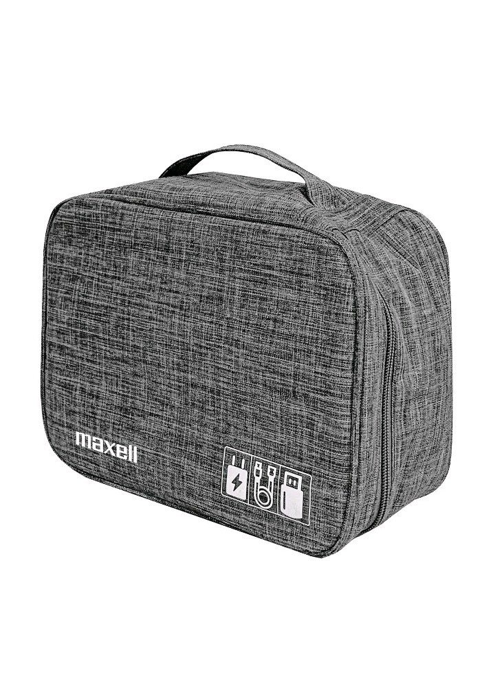 Maxell Soft Shell Electronic Carrying Case w Mesh Pockets for USBs Gray Tech