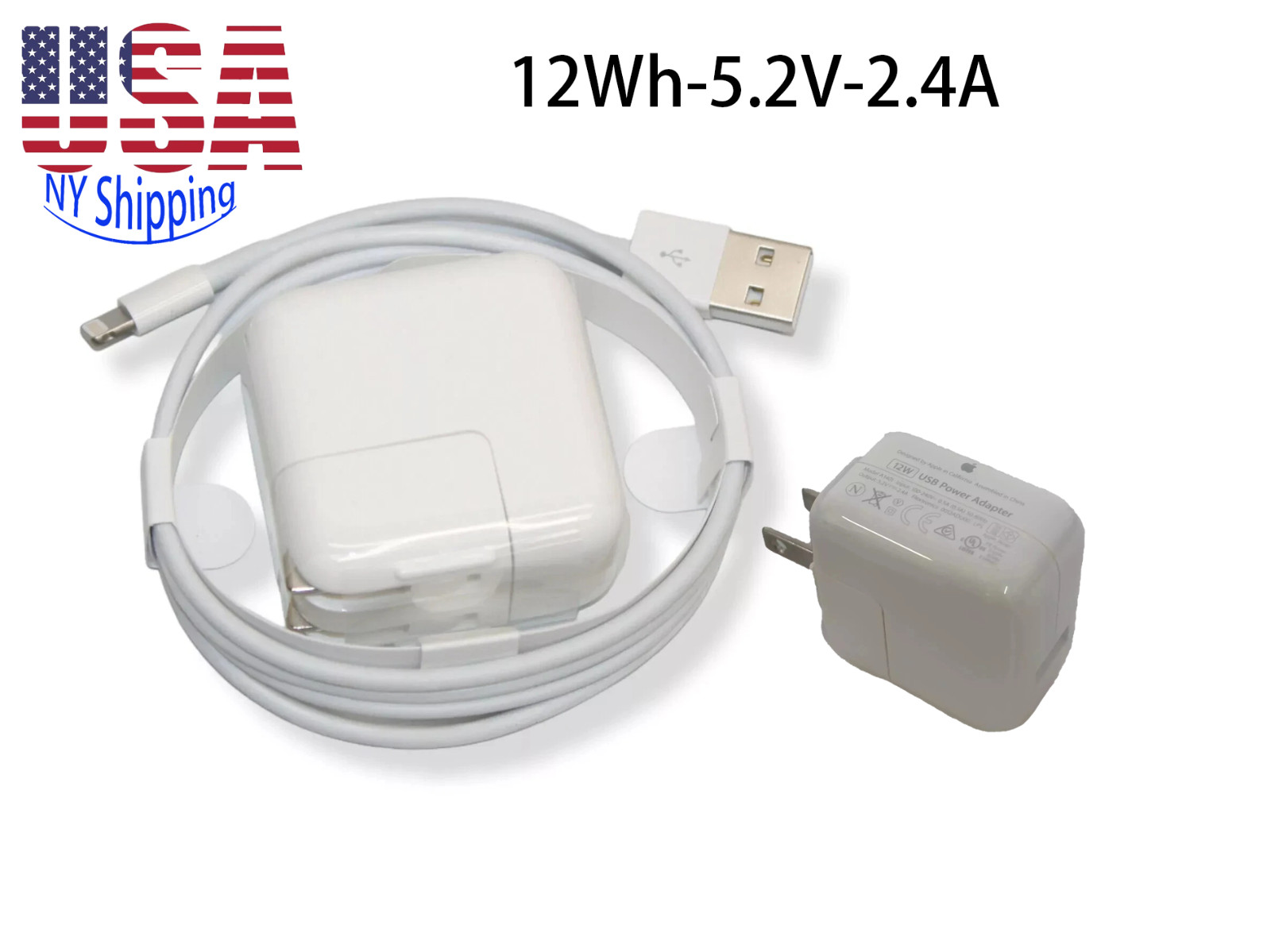 NEW Genuine 12W Charger For Apple iPad 10.2" 7th 8th 9th A2197 A2200 A2198+Cable