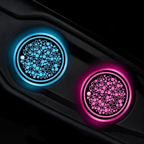 2 PCS LED Car Cup Holder Lights, 7 Colors Changing USB Charging Interstellar